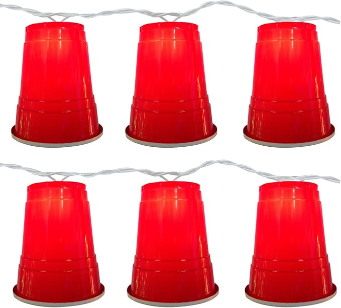 Brite Star 11ft Red Party Cup String Light Set - Christmas Party Decor, College Graduation Party, Dorm Beer Pong - 10 Lights, Novelty String Lights Room Decor