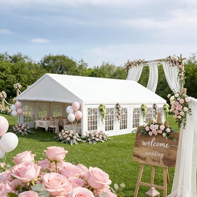 16x32 Party Tent Heavy Duty White Canopy Large Outdoor Event Shelter with Removable Sidewalls, Waterproof Gazebo for Wedding, Backyard, Parties