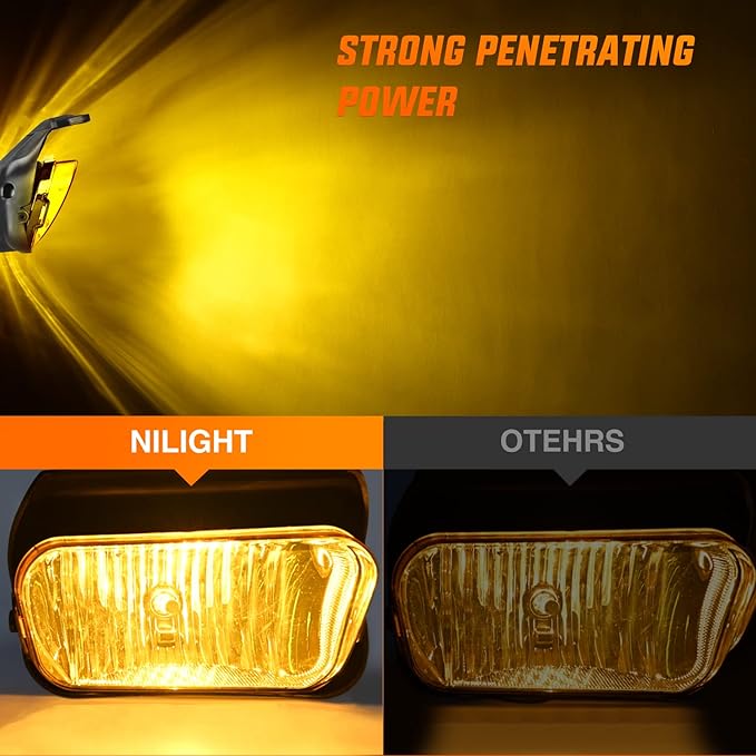 Nilight Fog Light Assembly Compatible with 2003 2004 2005 2006 2007 Chevy Silverado 1500 2500 3500 2002-2006 Avalanche w/o Body Cladding with H10 Halogen Bulbs Amber Lens
