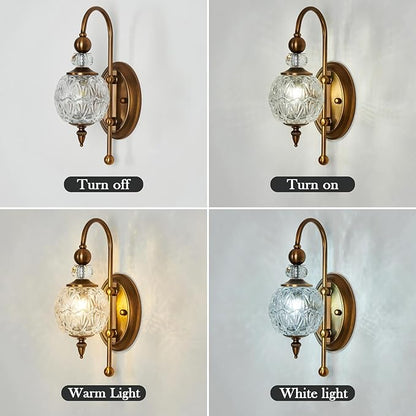 Piepooye Vintage Gold Wall Sconce with Glass Globe Shade Mid Century Brushed Brass G9 Bulb Vanity Light Indoor Wall Light for Bathroom Farmhouse Bedroom Living Room Hallway