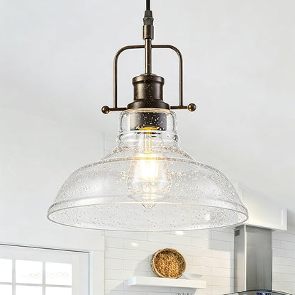 WILON Seeded Glass Pendant Lights,11 Inch Rust-Coloured Pendant Lights Kitchen Island with E26 Base Vintage Hanging Ceiling Lamp for Kitchen Sink Hallway Dining Room Entry Hall