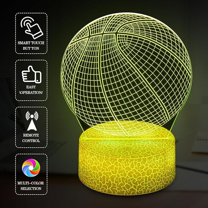 Basketball Night Light Gifts for Kids,3D Illusion16 Color Change Decor Bedside Lamp with Remote and Smart Touch,Gifts for Christmas Birthday Boys Men Girls