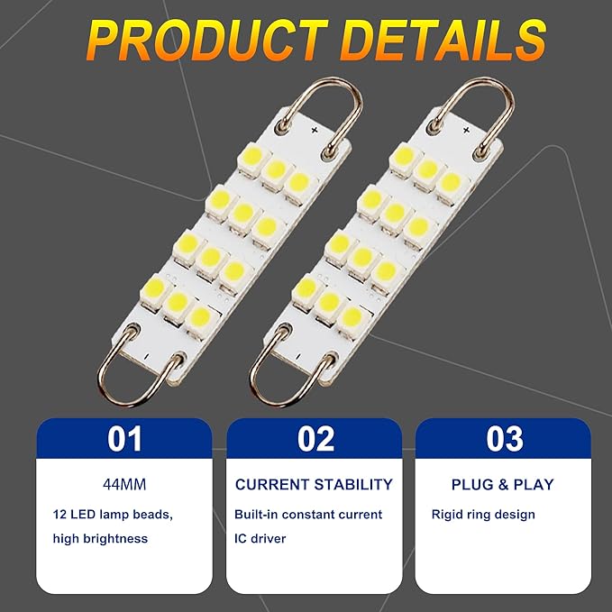 Festoon 561 562 567 564 44mm Led Light White Replacement for Car Interior Light Dome Map Light Door Courtesy Lights Trunk Light (Pack of 2)
