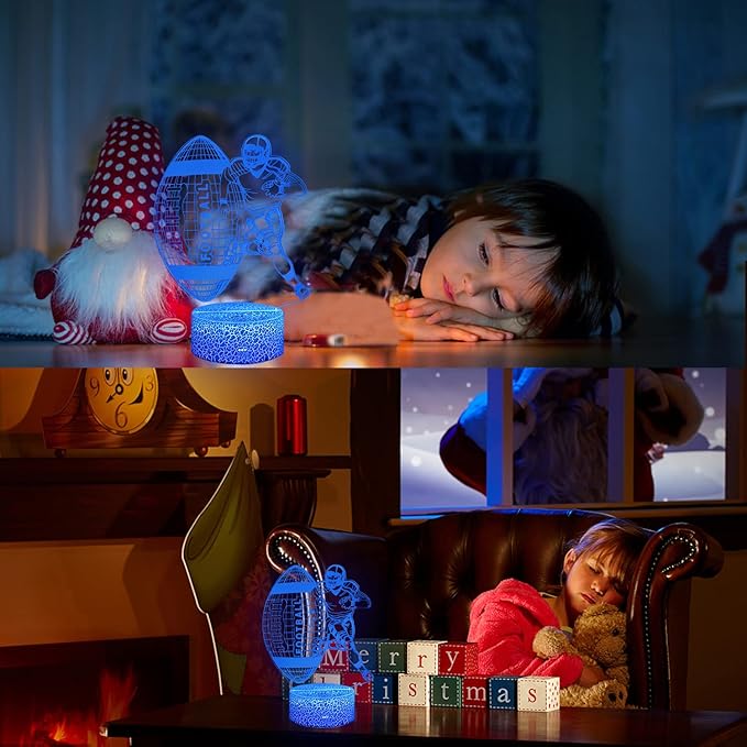 3D Illusion Football Player Night Light for Kids,Rugby LED Lamp 16 Color Changing Smart Touch&Remote Control Bedroom Decor Lamp Holiday Christmas Birthday Gift for Outsports Lover