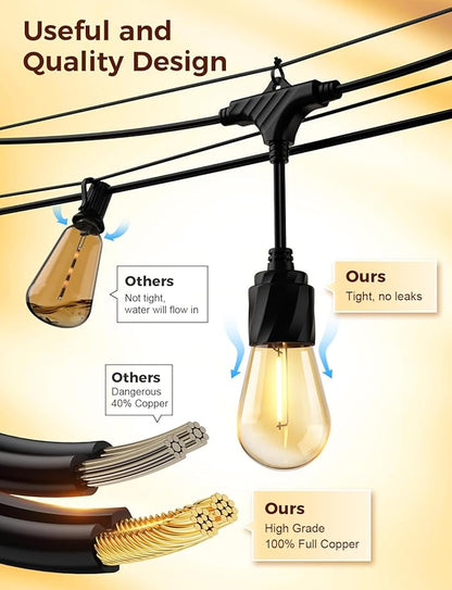 XMCOSY+ 120FT Outdoor String Lights Waterproof - LED Patio Hanging Lights for Outside Porch Backyard Gazebo Garden, Commercial Grade 42 Edison Bulbs