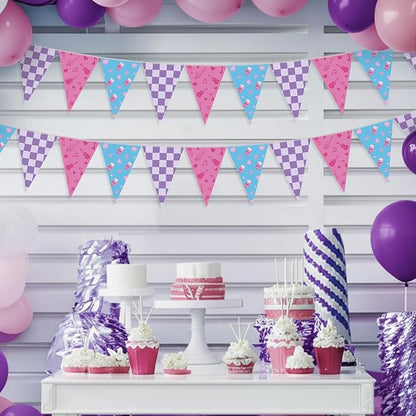 HESTYA 5 Pcs 49 ft Kpop Theme Pink Purple Blue Pennant Banner Pink and Purple Birthday Party Decor Kpop Theme Triangle Flag Bunting Garland for Birthday Supplies