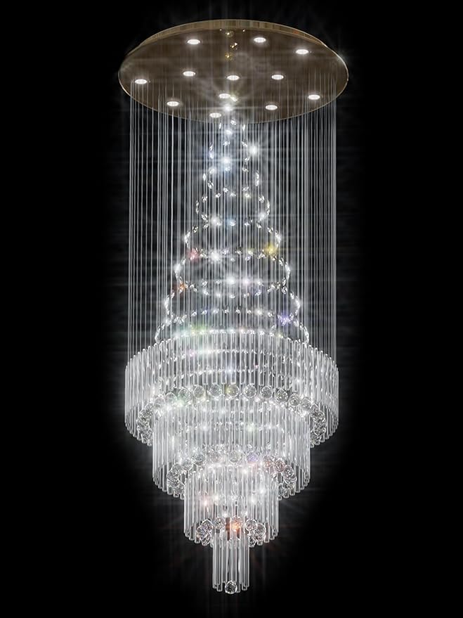 Flashing God D32''XH100'' Modern Large Chandelier for High Ceiling Raindrop Crystal Chandelier High Ceiling Pendant Light Fixture for Hallway Living Room Gold Stairwell Chandeliers