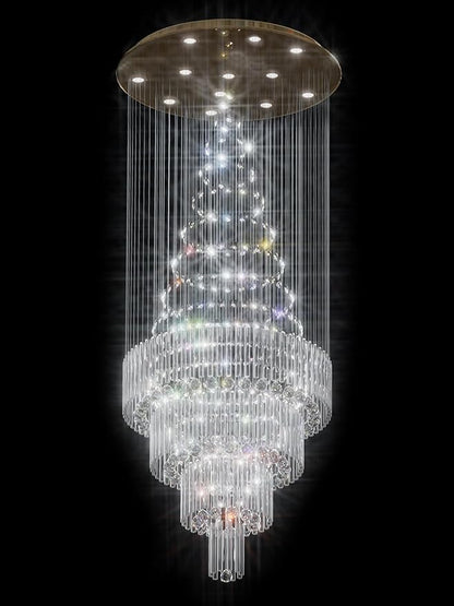 Flashing God D32''XH100'' Modern Large Chandelier for High Ceiling Raindrop Crystal Chandelier High Ceiling Pendant Light Fixture for Hallway Living Room Gold Stairwell Chandeliers