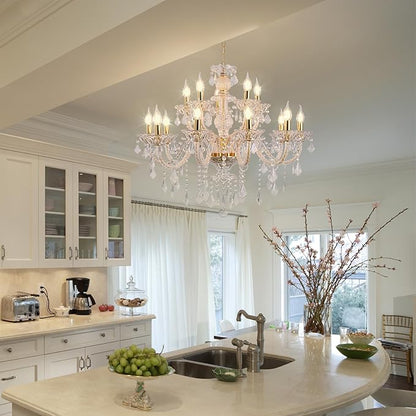 15 Light Crystal Chandelier Double Layer Flush Mount Ceiling Light Fixture with K9 Crystals for Living Room Dining Room Bedroom Luxury Hanging Lamp Lighting Fixtures