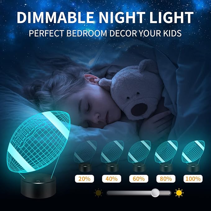 Football Gifts Football 3D Night Light, 16 Colors Changing Touch & Remote Control Table Illusion Lamp, Bedroom Office Gaming Decor, Christmas Birthday Xmas Gift Toys for Boys Girls Men Sport Fans