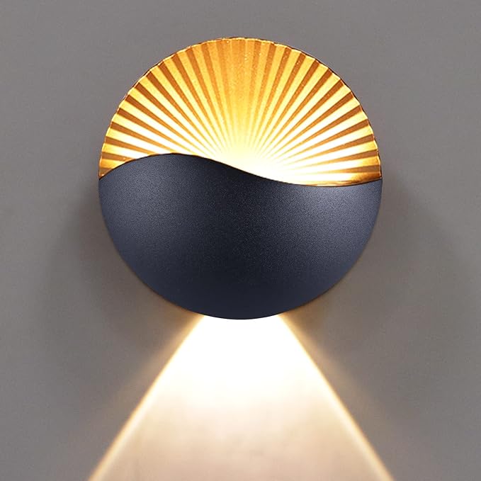 Kawell Modern Creative 12W LED Wall Sconce Waterproof Wall Light Indoor Outdoor Lamp Sunrise Effect Art Deco for Bedroom, Living Room, Bathroom, Cafe, Lounge, Corridor, Stairs, Black, 3000K