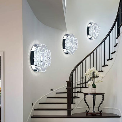 Modern Crystal Flush Mount Chandelier Two Layers Crystal Chandeliers LED Ceiling Light Fixture Mini Chandeliers with Crystals Hallway Light Bedroom Chandelier for Bathroom Kitchen Office