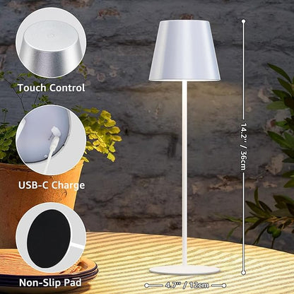 uuffoo 2 Pack Cordless Table Lamp Rechargeable 5000mAH Battery Operated Lights Touch Control LED Portable Desk Lamps 3 Color Dimming for Outdoor Coffee Bedroom Kitchen (Silver+White)