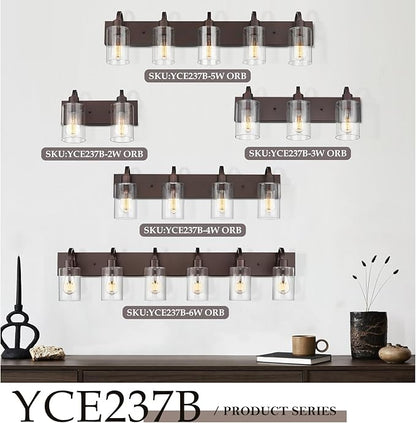 Emliviar Bathroom Vanity Light Fixtures - 3-Light Farmhouse Wall Light for Bathroom, Oil Rubbed Bronze Finish with Clear Glass, YCE237B-3W ORB