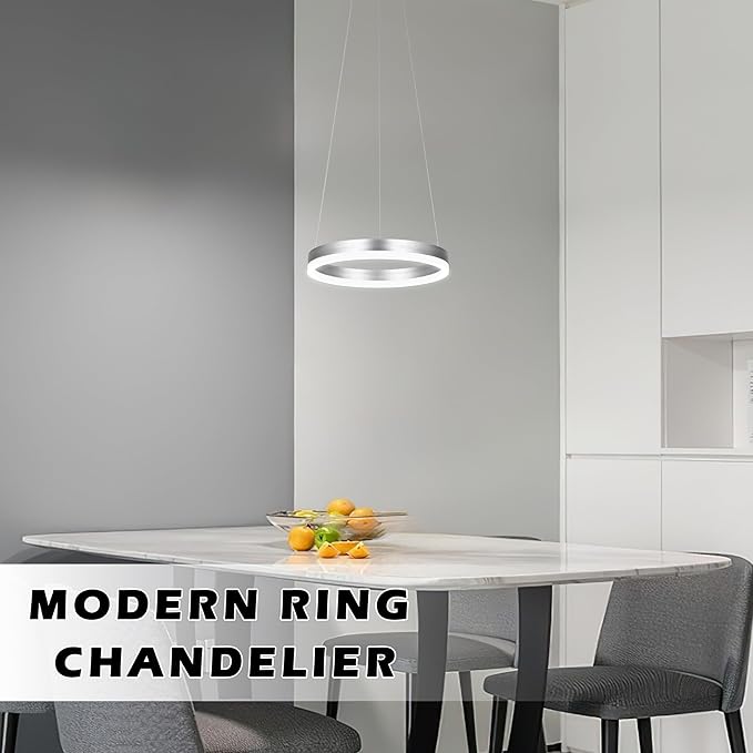 12" Nickel Led Ring Chandelier Ring Modern Led Chandelier Modern Pendant Lights Adjustable Height Light Contemporary Light Fixture for Kitchen Island Bedroom Kitchen Island Dining Room