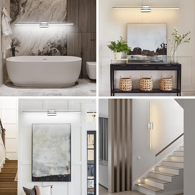 LED Bathroom Vanity Light, Modern Bathroom Light Fixture Over Mirror (3000K/4000K/6000K, Dimmable), Vanity Light Bar with Angle Adjustable, 48 Inch, Chrome