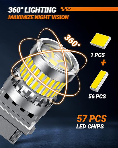 SEALIGHT Reverse Light Bulbs, 3157 LED Bulb White, 700% Brighter 3156 3057 4157 4114 T25 Bulbs 57-SMD LED Chipset with Projector Len for Brake Light, DRL, Backup Light, Pack of 2