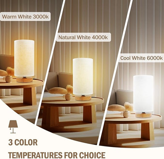 Minimalist Bedside Table Lamps for Bedrooms Set of 2, 3 Color Temperature Bedside Lamps with Round Fabric Linen Shade,Small Desk Lamp Night Nightstand Lamp Set for Living Room, Reading ,Office