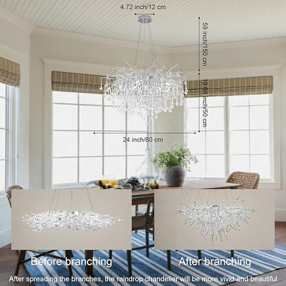 Branch Chandeliers Lights, 8-Light Modern Raindrop Crysta Luxury Chandelier Light Fixture for Dining Room Living Room, Kitchen Island D23.6 inch Farmhouse Chandelier