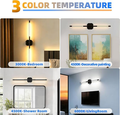 Rechargeable Wall Sconce Single, 35Hrs+ Battery Operated Wall Lights, Wireless with Remote, 360° Rotatable, Dimmable 3-Color LED, Cordless Wall Light for Bedroom, Living Room, 23 in Black