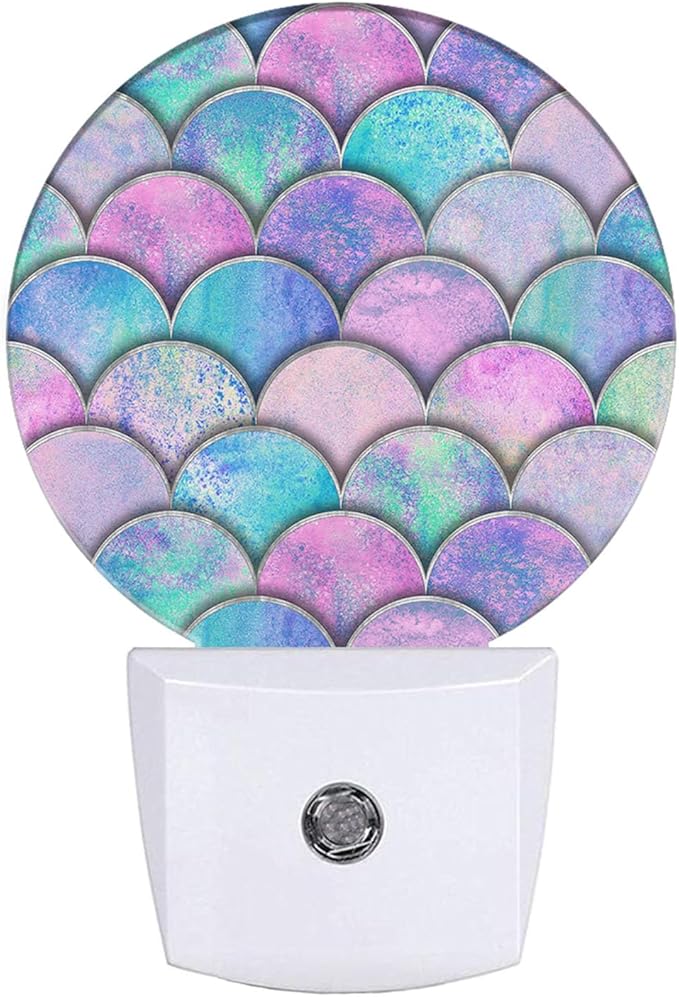 EKOBLA Mermaid Scales Plug-in Night Light, Pink & Blue Ocean Theme LED Nightlight with Auto On/Off Sensor for Kids Bedroom & Bathroom Decor