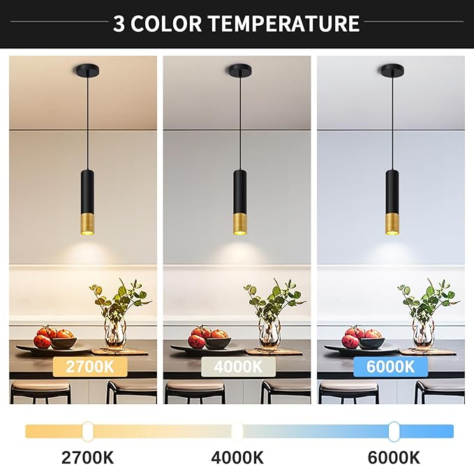 OKELI Modern Pendant Light,LED Black and Glod Pendant Lights Fixtures,3 Color Pendant Lighting for Kitchen Island, Bar,15W,2700K-6000K,ETL