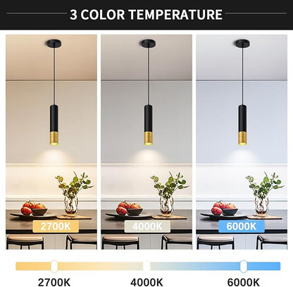 OKELI Modern Pendant Light,LED Black and Glod Pendant Lights Fixtures,3 Color Pendant Lighting for Kitchen Island, Bar,15W,2700K-6000K,ETL
