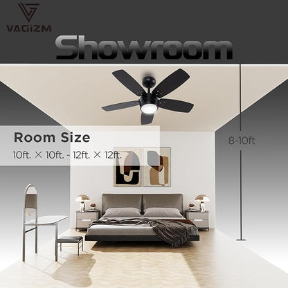 Ceiling Fan 36'' for Small Room Matte Black Modern Fans with Light Remote Control - Reversible Quiet DC Motor Dimmable with 6 Speeds for Bedroom Indoor Use
