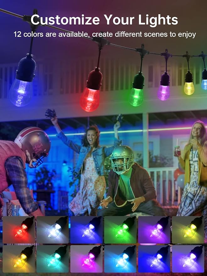 Commercial Grade 96FT LED Outdoor String Lights with Remote Control - 30 Shatterproof Bulbs Waterproof Color Changing Christmas Lights, Dimmable for Patio, Garden, Wedding Decor