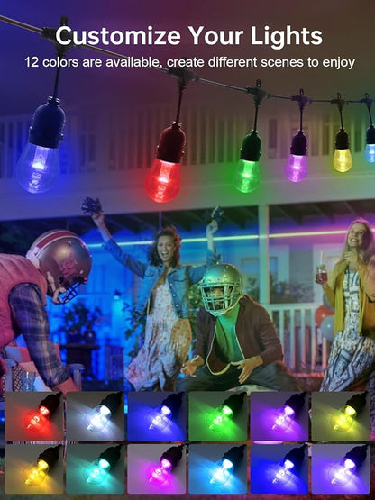 Commercial Grade 96FT LED Outdoor String Lights with Remote Control - 30 Shatterproof Bulbs Waterproof Color Changing Christmas Lights, Dimmable for Patio, Garden, Wedding Decor