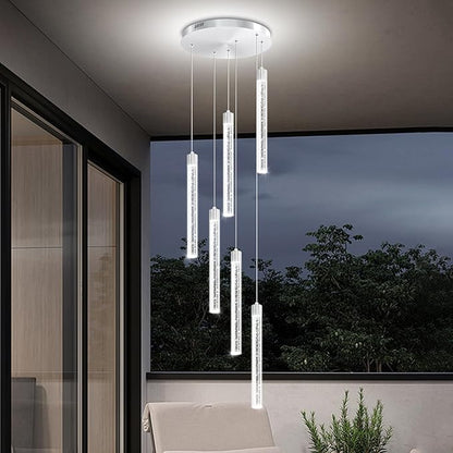 Silver 6-Light Modern Crystal Spiral Chandelier for Staircase High Ceiling Chandeliers Bubble Crystal Chandelier Lighting Cluster Hanging Light Fixture for Living Room Foyer