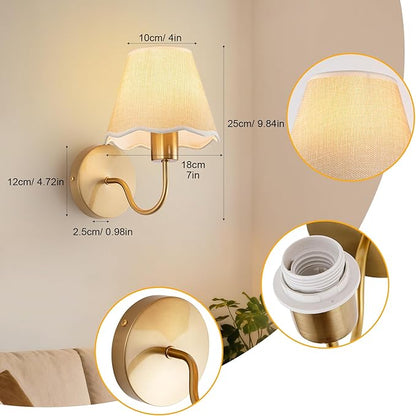 ADISUN Battery Operated Wall Sconce Set of 2, Gold Wall Lamps Rechargeable Bulbs for Living Room, Cream Rattan Shade, Wireless Wall Lights for Bedroom Living Room Hallway Kitchen(2 Bulbs Included)