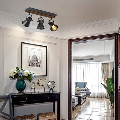 3-Light Kitchen Light Fixtures, Adjustable Ceiling/Wall Mount Spotlight, Industrial Black Track Lighting for Living Room, Dining Room, Hallway, Bathroom