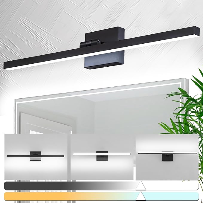 zouzai Second Generation Modern LED Bathroom Vanity Light Bar Black IP44 Over Mirror Bath Wall Fixture 5CCT Adjustable, Dual-Sided, 180° Adjustable Angle (24 inch)
