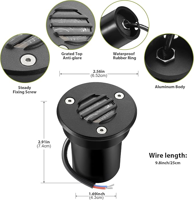 Low Voltage Landscape Lights with Connectors Grated Top Anti-Glare LED Well Lights 12V-24V Waterproof Outdoor In-Ground Light 3000K Landscape Lighting for Garden Yard Deck Pathway (2)
