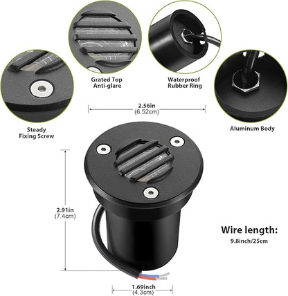 Low Voltage Landscape Lights with Connectors Grated Top Anti-Glare LED Well Lights 12V-24V Waterproof Outdoor In-Ground Light 3000K Landscape Lighting for Garden Yard Deck Pathway (10)