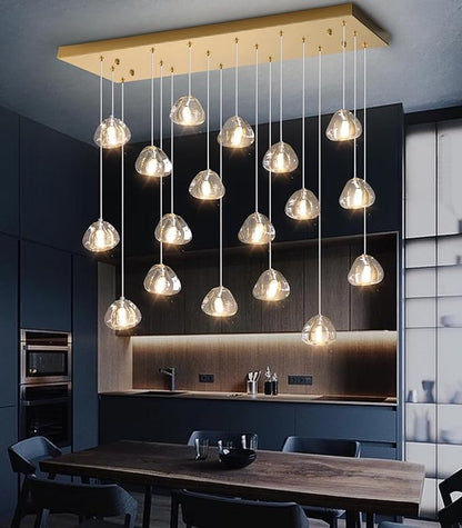 HAIXIANG W35 x D11.8 x H118 Rectangular Chandelier Bubble Crystal Balls Glam Chandeliers Dimmable Light High Ceiling Pendants Light Fixtures Adjustable Long Lights Antique Gold