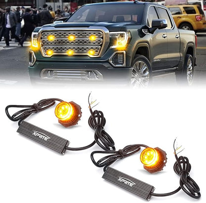 Xprite Hideaway Strobe Lights Amber LED Strobe Light Kit with 14 Flash Patterns Grill Strobe Lights for Trucks Surface Mount Headlight Taillight Emergency Warning for Work and Tow Vehicles - 2PCS