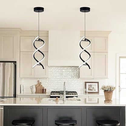 MAYNA Spiral Led Pendant Light Fixture,11W Modern Led Chandelier, 4000K Adjustable Height Hanging Light Fixture for Kitchen Living Room Dinning Room Bedroom Cafe Table, 1 Pack (Black)