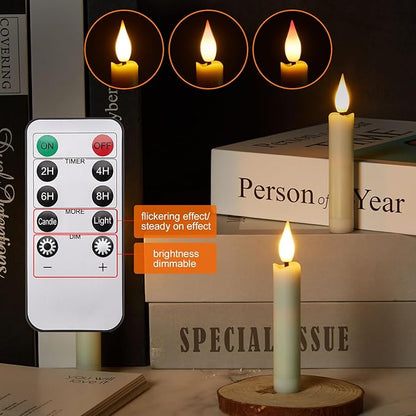 IMAGE 24Pcs LED Taper Candles Light Set Floating Effect with Fishing Line Flameless 3D Wick Ivory Candles with Clip-on Christmas Tree Design, 10-Key Remote with Timer, Warm White Light