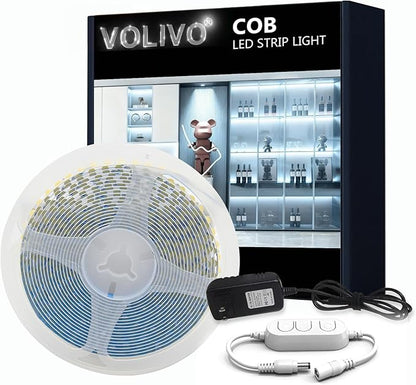 VOLIVO COB LED Strip Lights 20ft, 6500K White LED Lights Strip Daylight White, Strong Adhesive, Flexible Tape Light for Mirror, Kitchen Cabinets, Bedroom