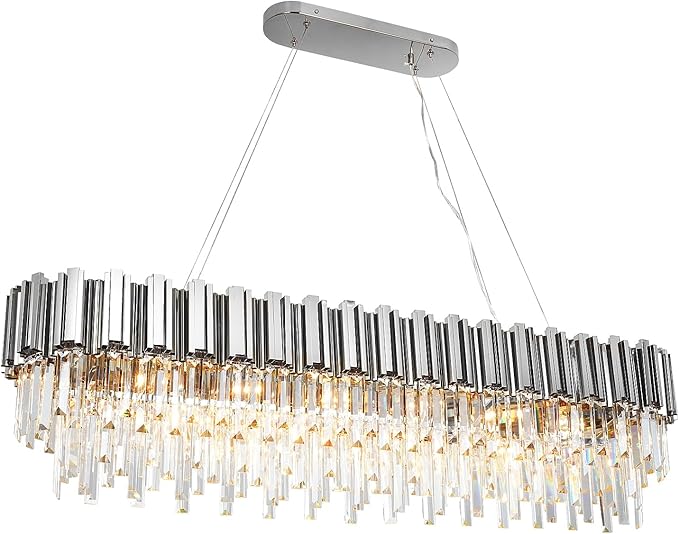 Rectangle Chrome Crystal Chandelier for Dining Room L51'' 19-Light Modern Chandeliers Lighting Fixture for Kitchen Island Over Table Linear Large