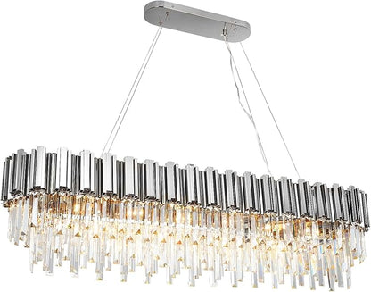 Rectangle Chrome Crystal Chandelier for Dining Room L51'' 19-Light Modern Chandeliers Lighting Fixture for Kitchen Island Over Table Linear Large