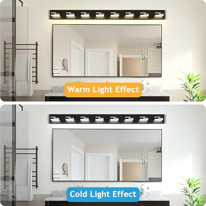 LED Modern Bathroom Vanity Light Fixtures 8-Light 55-inch 5CCT Dimmable Matte Black Vanity Lights for Bathroom Lighting Fixtures Over Mirror, with 360° Rotatable Acrylic Heads