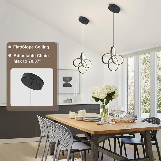Black Pendant Lighting, 4500K Modern Pendant Light Kitchen Island, Height Adjustable Hanging Pendant Light Fixtures for Dining Room Kitchen Sink Bedroom Hallway,1 Pack