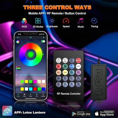 Jushope Car LED Lights, Interior Car Lights with Wireless APP/RF Remote/Button Control, Car Ambient Lighting Kit with 236" Integrated Molding Fiber Optic RGB Sync to Music (USB)