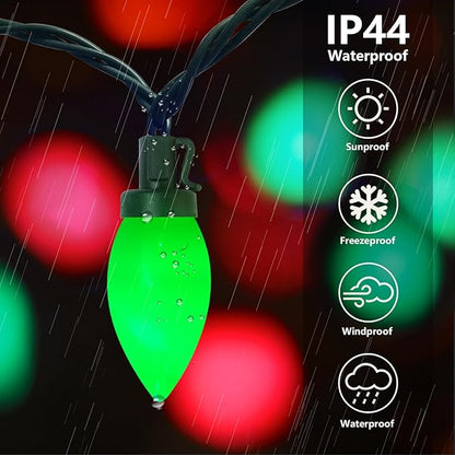 C9 Red and Green Chistmas Lights Outdoor, 25Ft Vintage Christmas Light 25 LED Red Green Bulb Lights Plug-in for Xmas Tree Party Christmas Valentines St. Patrick's Decor