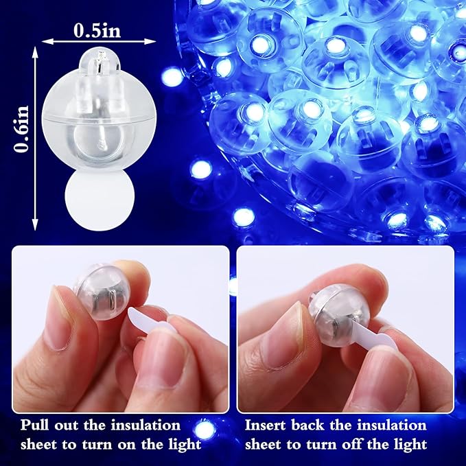 100pcs Balloon Lights,Round LED Ball Lamp for Latex Balloon Paper Lantern Party Wedding Festival Christmas Halloween Decorative，Long Standby Time Waterpro of Mini Light (Blue)