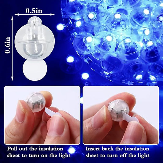 100pcs Balloon Lights,Round LED Ball Lamp for Latex Balloon Paper Lantern Party Wedding Festival Christmas Halloween Decorative，Long Standby Time Waterpro of Mini Light (Blue)