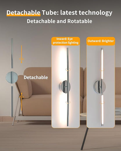 Wireless Wall Sconces Set of 2 ，20Inch Battery Operated Wall Lights with Remote Control，360°Rotate Dimmable led Wall Lamps for Living Room and Bedroom (Chrome)